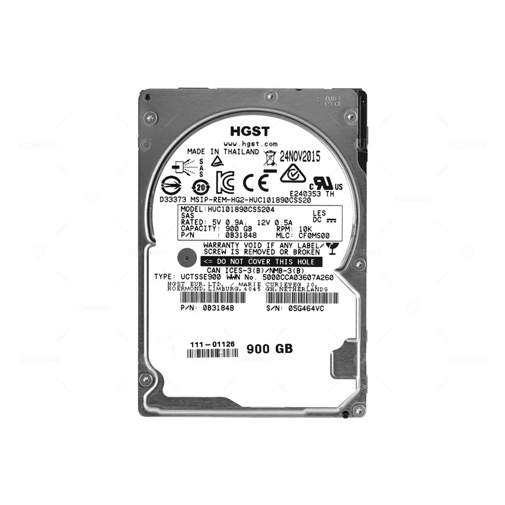 HUC101890CSS204 HITACHI HARD DRIVE 900GB 10K 12G SAS 2.5 SFF 0B31848, 111-01126